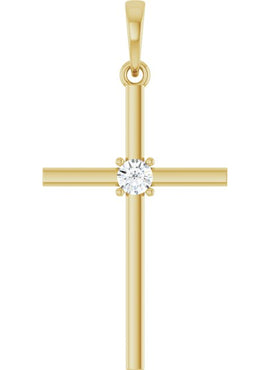14K Yellow Gold .015 CT Natural Diamond Cross Pendant