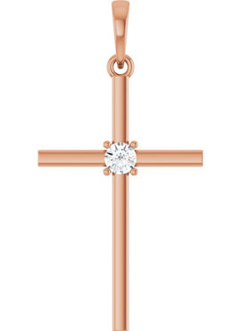14K Yellow Gold .015 CT Natural Diamond Cross Pendant