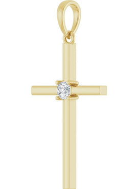 14K Yellow Gold .015 CT Natural Diamond Cross Pendant