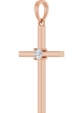 14K Yellow Gold .015 CT Natural Diamond Cross Pendant