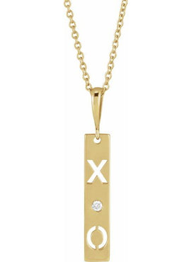 14K Rose Gold .0075 CT Natural Diamond XO Bar 16-18