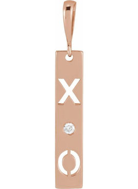 14K Rose Gold .0075 CT Natural Diamond XO Bar 16-18