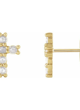 14K Yellow Gold Natural Turquoise Cross Earrings