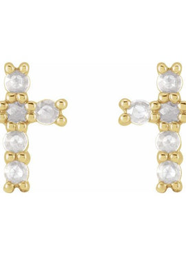 14K Yellow Gold Natural Turquoise Cross Earrings