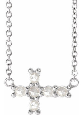 14K White Gold Natural Turquoise Sideways Cross Necklace Center