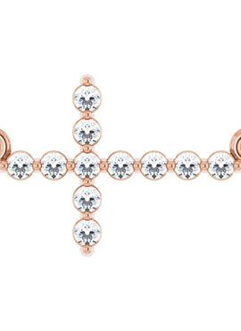 14K White Gold 1/4 CTW Natural Diamond Sideways Cross 16-18