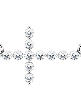 14K White Gold 1/4 CTW Natural Diamond Sideways Cross 16-18