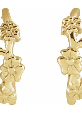14K Yellow Gold Left Floral Hoop Earring