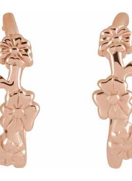 14K Yellow Gold Left Floral Hoop Earring