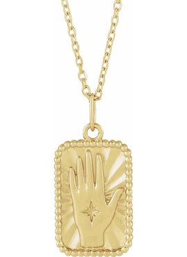 14K Yellow Gold 20.2x9.42 mm Hamsa Hand Tarot Pendant