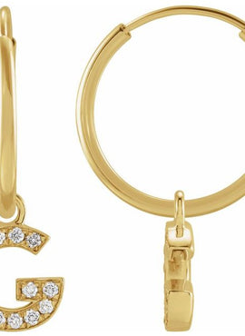 14K Yellow Gold .05 CTW Natural Diamond Single Initial D Hoop Earring