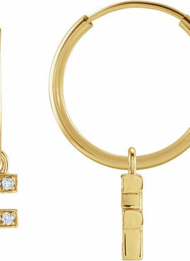 14K Yellow Gold .05 CTW Natural Diamond Single Initial D Hoop Earring