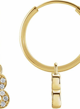 14K Yellow Gold .05 CTW Natural Diamond Single Initial D Hoop Earring