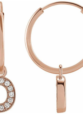 14K Yellow Gold .05 CTW Natural Diamond Single Initial D Hoop Earring