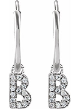 14K Yellow Gold .05 CTW Natural Diamond Single Initial D Hoop Earring