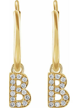 14K Yellow Gold .05 CTW Natural Diamond Single Initial D Hoop Earring