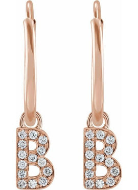 14K Yellow Gold .05 CTW Natural Diamond Single Initial D Hoop Earring