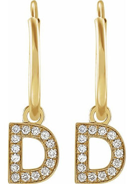 14K Yellow Gold .05 CTW Natural Diamond Single Initial D Hoop Earring