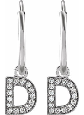 14K Yellow Gold .05 CTW Natural Diamond Single Initial D Hoop Earring