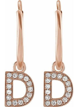 14K Yellow Gold .05 CTW Natural Diamond Single Initial D Hoop Earring