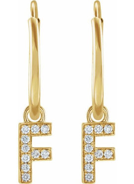 14K Yellow Gold .05 CTW Natural Diamond Single Initial D Hoop Earring