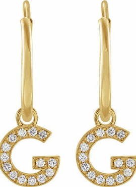 14K Yellow Gold .05 CTW Natural Diamond Single Initial D Hoop Earring