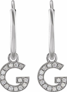 14K Yellow Gold .05 CTW Natural Diamond Single Initial D Hoop Earring