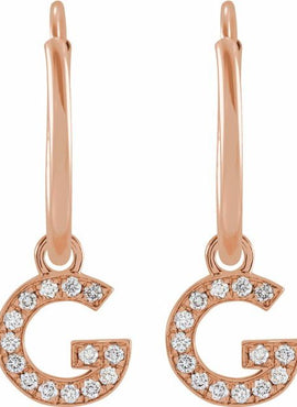 14K Yellow Gold .05 CTW Natural Diamond Single Initial D Hoop Earring