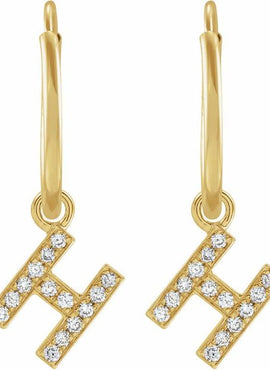 14K Yellow Gold .05 CTW Natural Diamond Single Initial D Hoop Earring