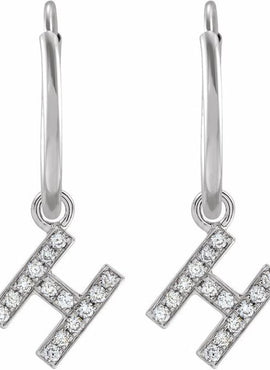 14K Yellow Gold .05 CTW Natural Diamond Single Initial D Hoop Earring