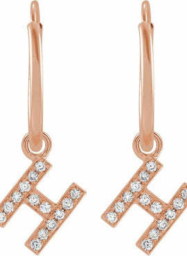 14K Yellow Gold .05 CTW Natural Diamond Single Initial D Hoop Earring