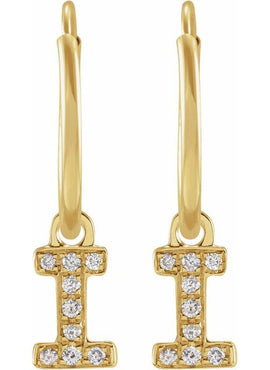 14K Yellow Gold .05 CTW Natural Diamond Single Initial D Hoop Earring