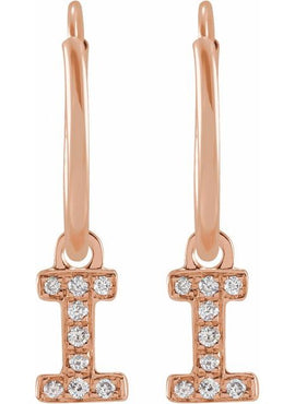 14K Yellow Gold .05 CTW Natural Diamond Single Initial D Hoop Earring