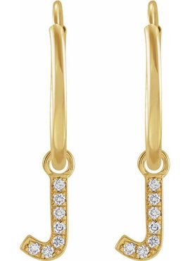 14K Yellow Gold .05 CTW Natural Diamond Single Initial D Hoop Earring