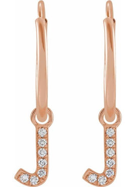 14K Yellow Gold .05 CTW Natural Diamond Single Initial D Hoop Earring