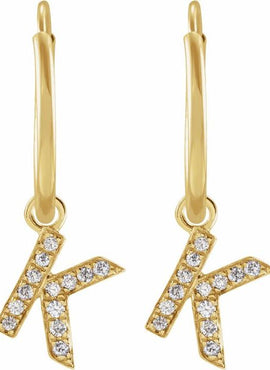 14K Yellow Gold .05 CTW Natural Diamond Single Initial D Hoop Earring
