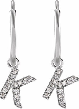 14K Yellow Gold .05 CTW Natural Diamond Single Initial D Hoop Earring
