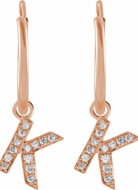 14K Yellow Gold .05 CTW Natural Diamond Single Initial D Hoop Earring