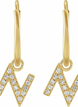 14K Yellow Gold .05 CTW Natural Diamond Single Initial D Hoop Earring