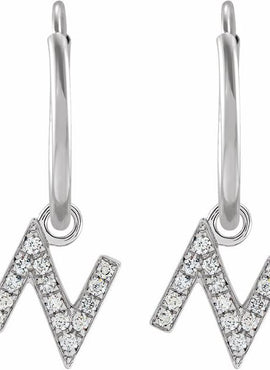 14K Yellow Gold .05 CTW Natural Diamond Single Initial D Hoop Earring