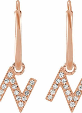 14K Yellow Gold .05 CTW Natural Diamond Single Initial D Hoop Earring