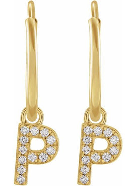 14K Yellow Gold .05 CTW Natural Diamond Single Initial D Hoop Earring