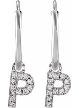 14K Yellow Gold .05 CTW Natural Diamond Single Initial D Hoop Earring