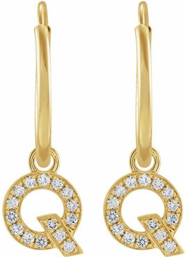 14K Yellow Gold .05 CTW Natural Diamond Single Initial D Hoop Earring