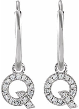 14K Yellow Gold .05 CTW Natural Diamond Single Initial D Hoop Earring