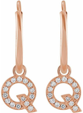 14K Yellow Gold .05 CTW Natural Diamond Single Initial D Hoop Earring