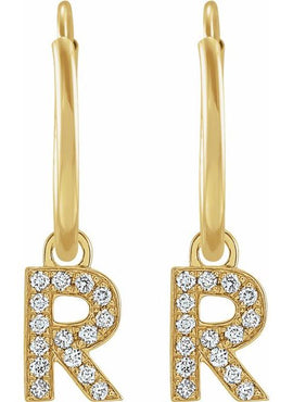 14K Yellow Gold .05 CTW Natural Diamond Single Initial D Hoop Earring