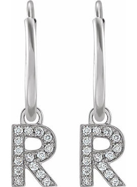 14K Yellow Gold .05 CTW Natural Diamond Single Initial D Hoop Earring