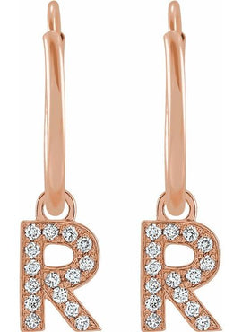 14K Yellow Gold .05 CTW Natural Diamond Single Initial D Hoop Earring