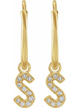 14K Yellow Gold .05 CTW Natural Diamond Single Initial D Hoop Earring